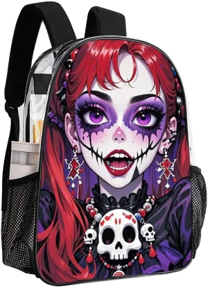 Daypack Anti-Theft Multipurpose Large Capacity Shoulder Bag - Cartoon Women Women Mystical Skull Art Travel Hiking & Camping Rucksack Transparent Bag