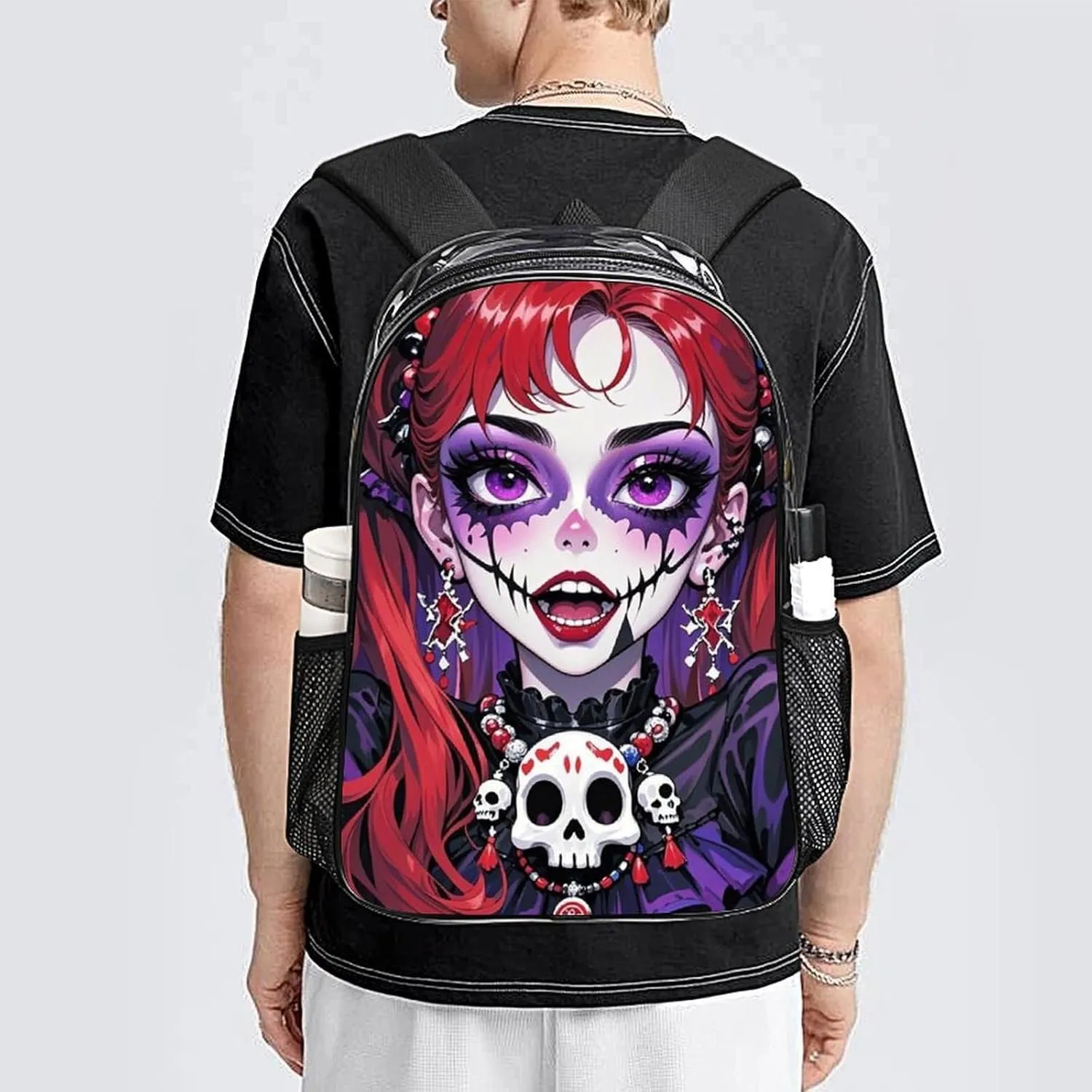 Daypack Anti-Theft Multipurpose Large Capacity Shoulder Bag - Cartoon Women Women Mystical Skull Art Travel Hiking & Camping Rucksack Transparent Bag