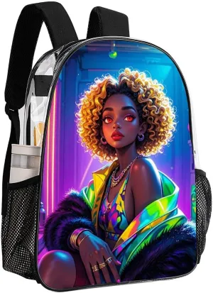 Daypack Anti-Theft Multipurpose Large Capacity Shoulder Bag - Cool African American Woman Bold And Colorful Art Travel Hiking & Camping Rucksack Transparent Bag