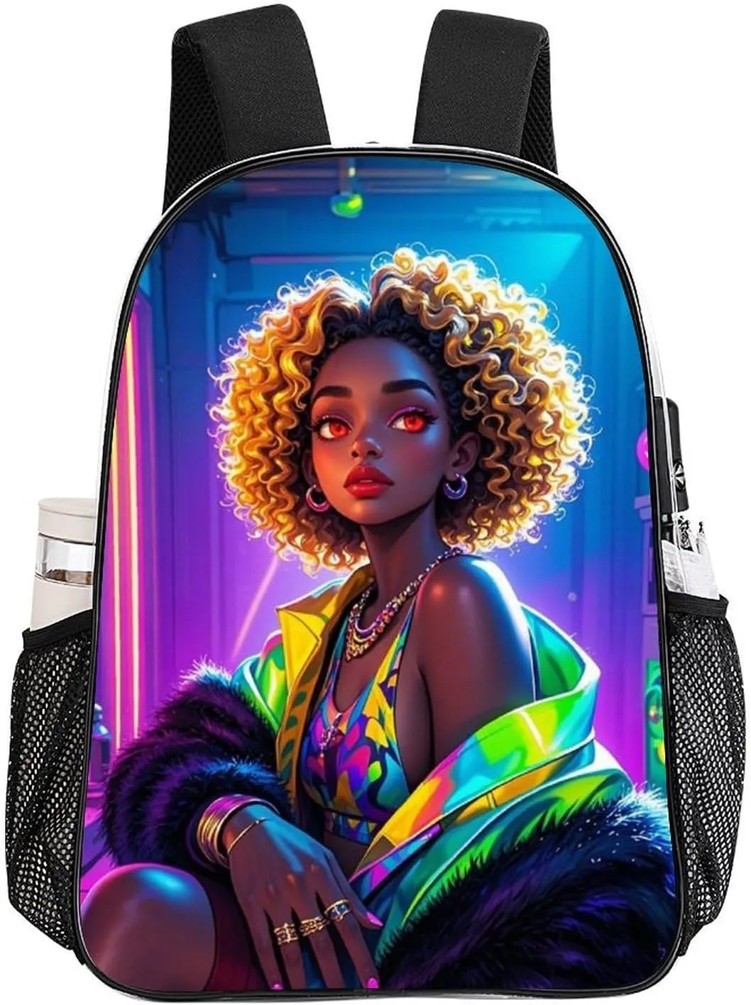 Daypack Anti-Theft Multipurpose Large Capacity Shoulder Bag - Cool African American Woman Bold And Colorful Art Travel Hiking & Camping Rucksack Transparent Bag