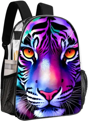 Daypack Bookbag Multipurpose Anti-Theft Big Capacity Carry On Bag - Colorful Abstract King Of The Tiger Watercolor Art Travel Hiking & Camping Rucksack Transparent Bag