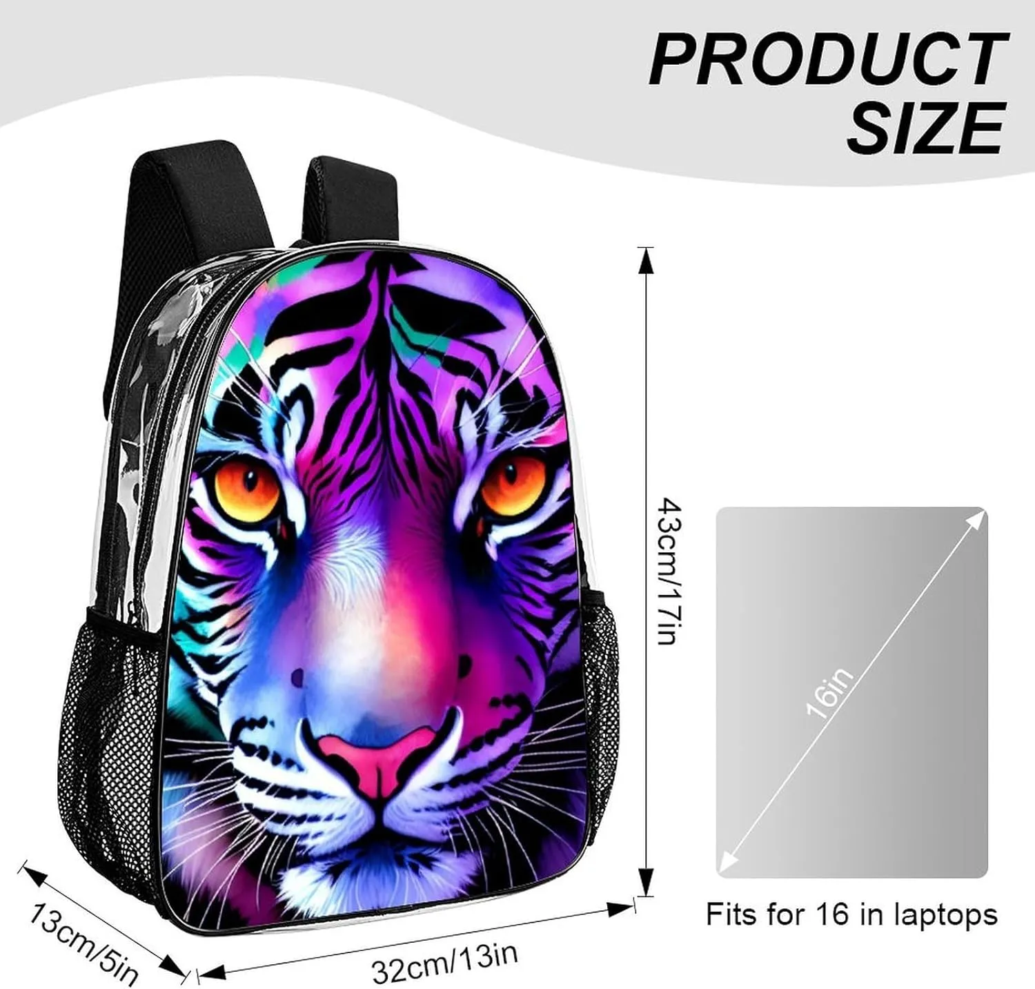 Daypack Bookbag Multipurpose Anti-Theft Big Capacity Carry On Bag - Colorful Abstract King Of The Tiger Watercolor Art Travel Hiking & Camping Rucksack Transparent Bag