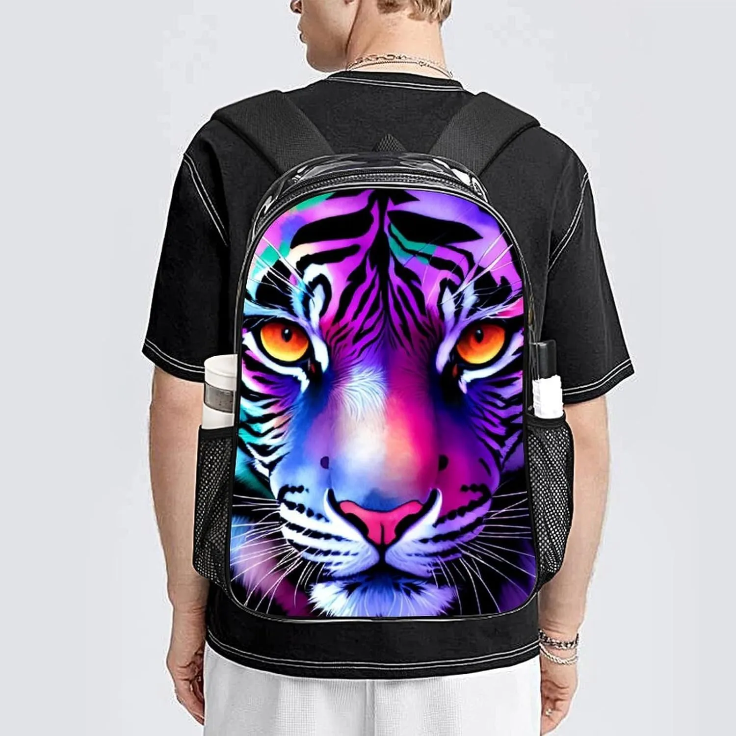 Daypack Bookbag Multipurpose Anti-Theft Big Capacity Carry On Bag - Colorful Abstract King Of The Tiger Watercolor Art Travel Hiking & Camping Rucksack Transparent Bag