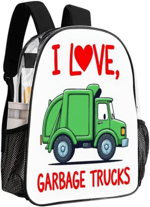 Daypack Bookbag Multipurpose Anti-Theft Big Capacity Carry On Bag - I Love Garbage Trucks Travel Hiking & Camping Rucksack Transparent Bag