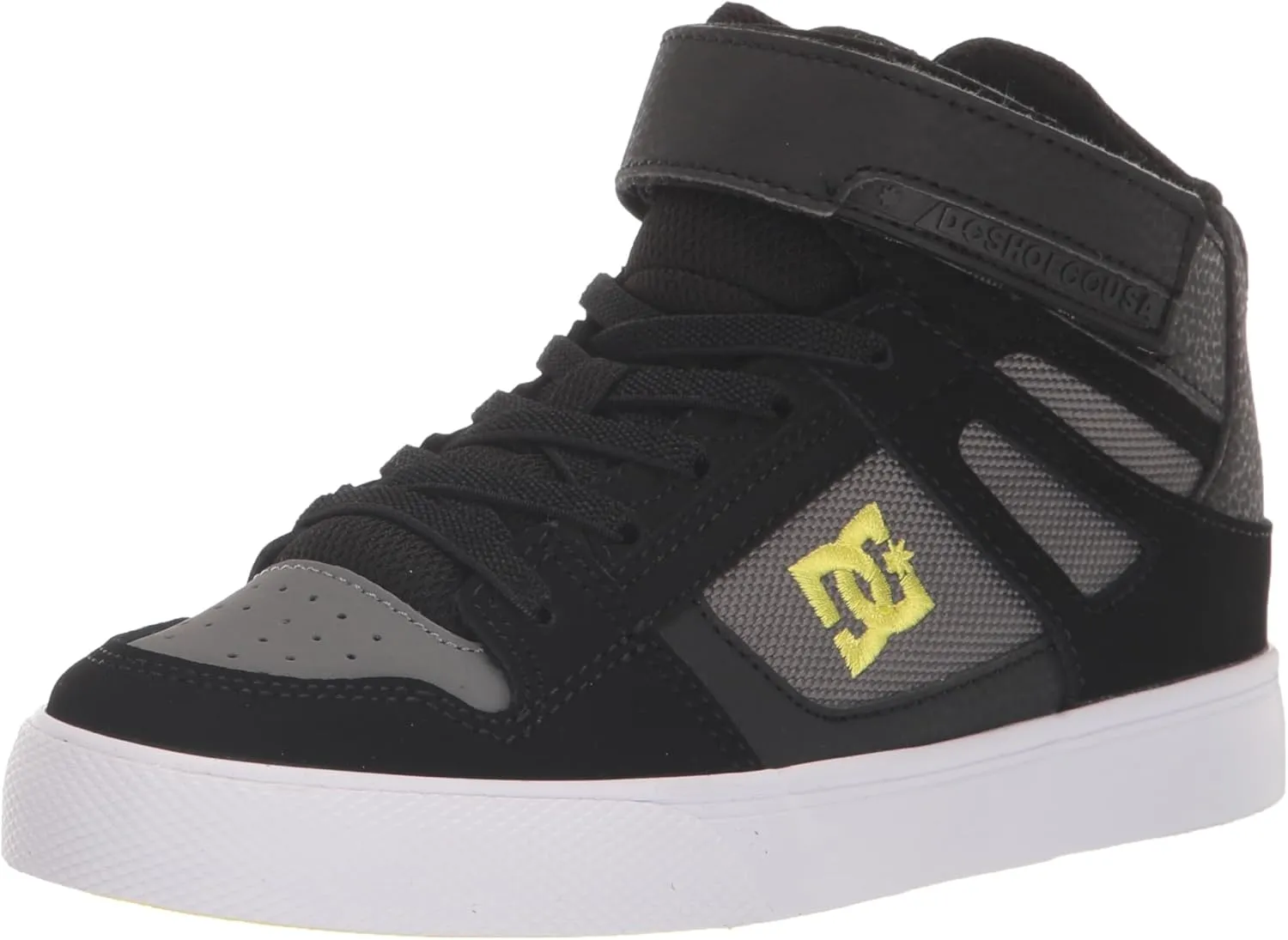 DC Boy's Pure High Top Ev Skate Shoes with Ankle Strap and Elastic Laces