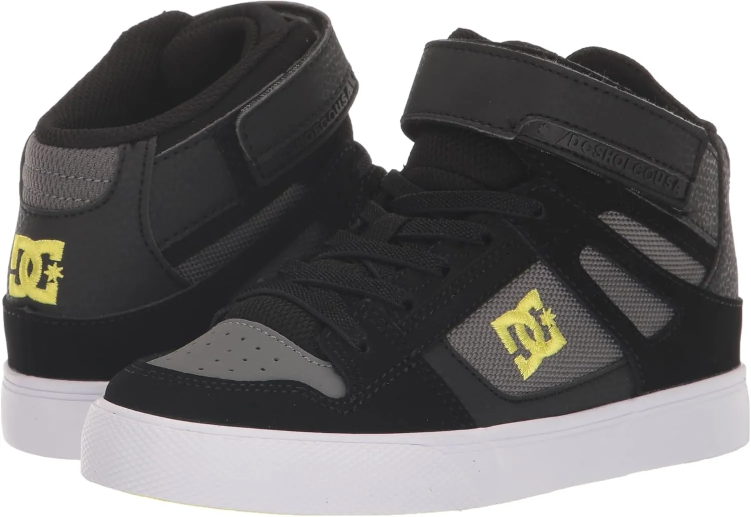 DC Boy's Pure High Top Ev Skate Shoes with Ankle Strap and Elastic Laces