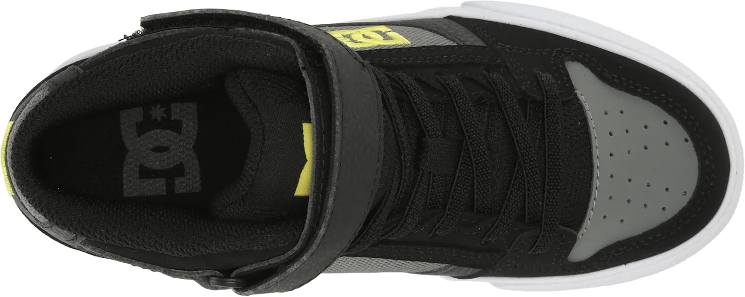 DC Boy's Pure High Top Ev Skate Shoes with Ankle Strap and Elastic Laces