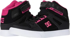 DC Pure High Top EV Skate Shoes with Ankle Strap and Elastic Laces, Black/Pink/Black, 5.5 US Unisex Big Kid