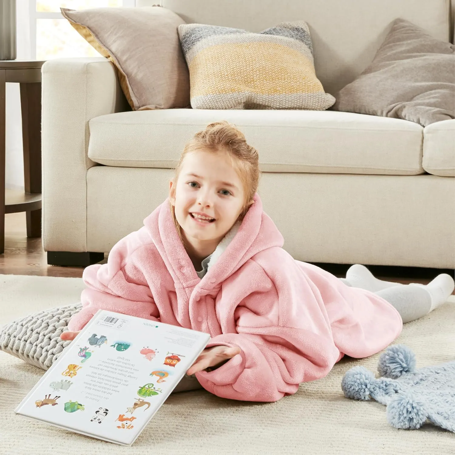 Degrees of Comfort Wearable Blanket Hoodie for Kids Teens, 6-13 YR Girls Boys, Soft & Cozy Sherpa
