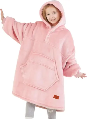 Degrees of Comfort Wearable Blanket Hoodie for Kids Teens, 6-13 YR Girls Boys, Soft & Cozy Sherpa