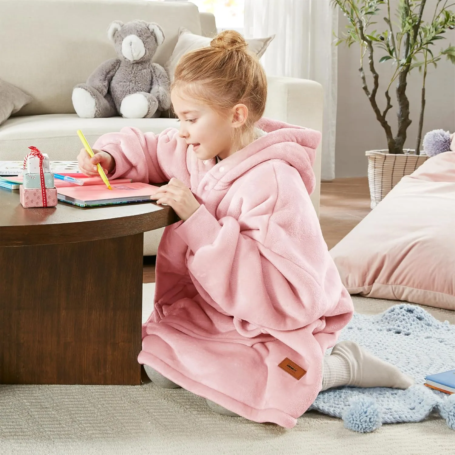 Degrees of Comfort Wearable Blanket Hoodie for Kids Teens, 6-13 YR Girls Boys, Soft & Cozy Sherpa
