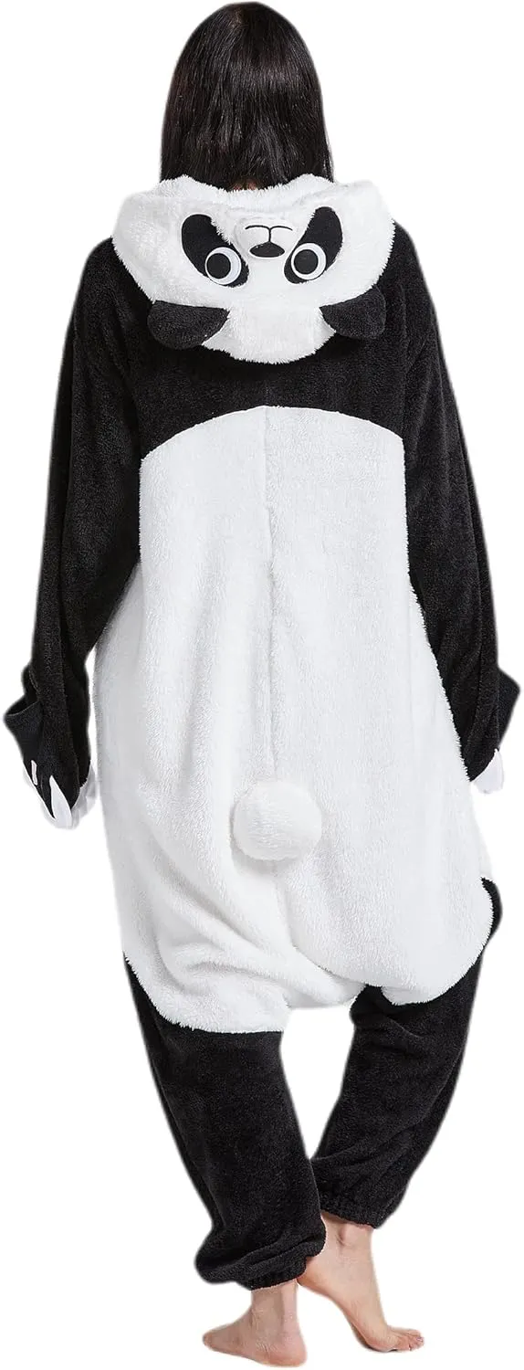 DELEY Unisex Adult Panda Onesie Pajamas, Flannel Animal One Piece Costume Sleepwear Halloween Cosplay Homewear