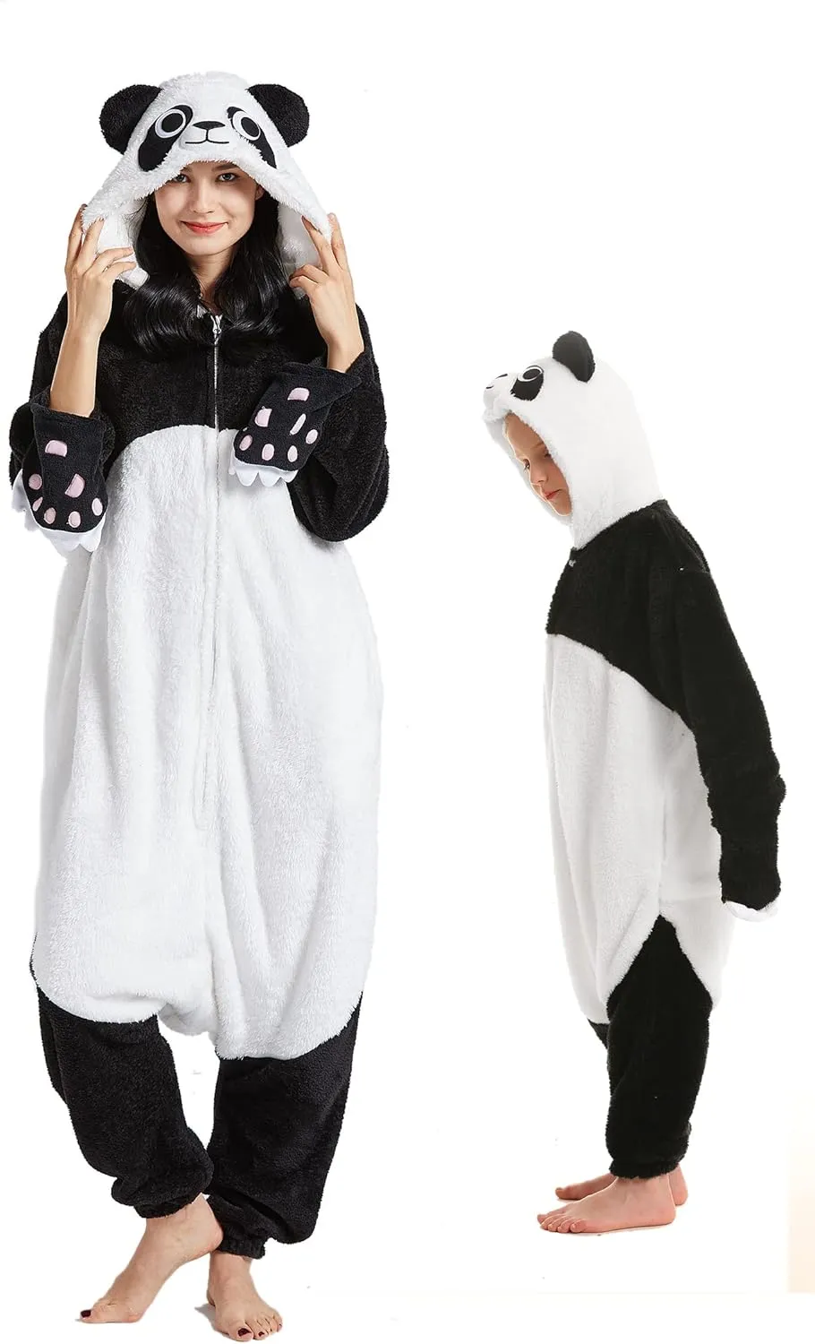 DELEY Unisex Adult Panda Onesie Pajamas, Flannel Animal One Piece Costume Sleepwear Halloween Cosplay Homewear