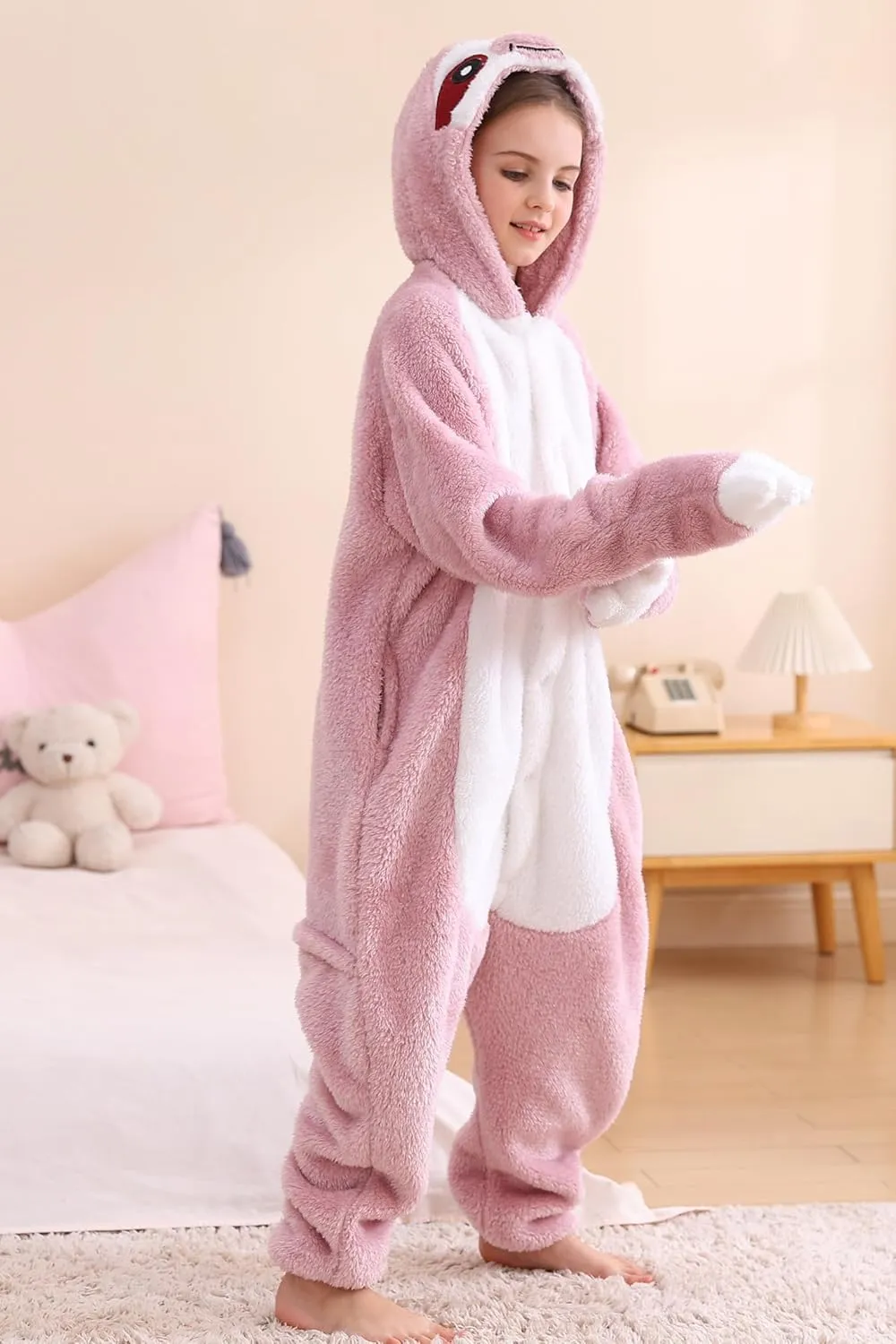 DELEY Unisex One Piece Animal Adult Pink Sloth Onesie, Animal Pajamas Halloween Cosplay Costume for Women and Mens
