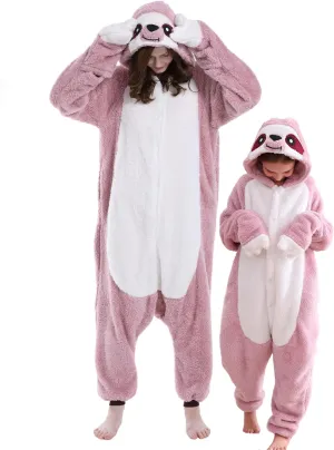 DELEY Unisex One Piece Animal Adult Pink Sloth Onesie, Animal Pajamas Halloween Cosplay Costume for Women and Mens