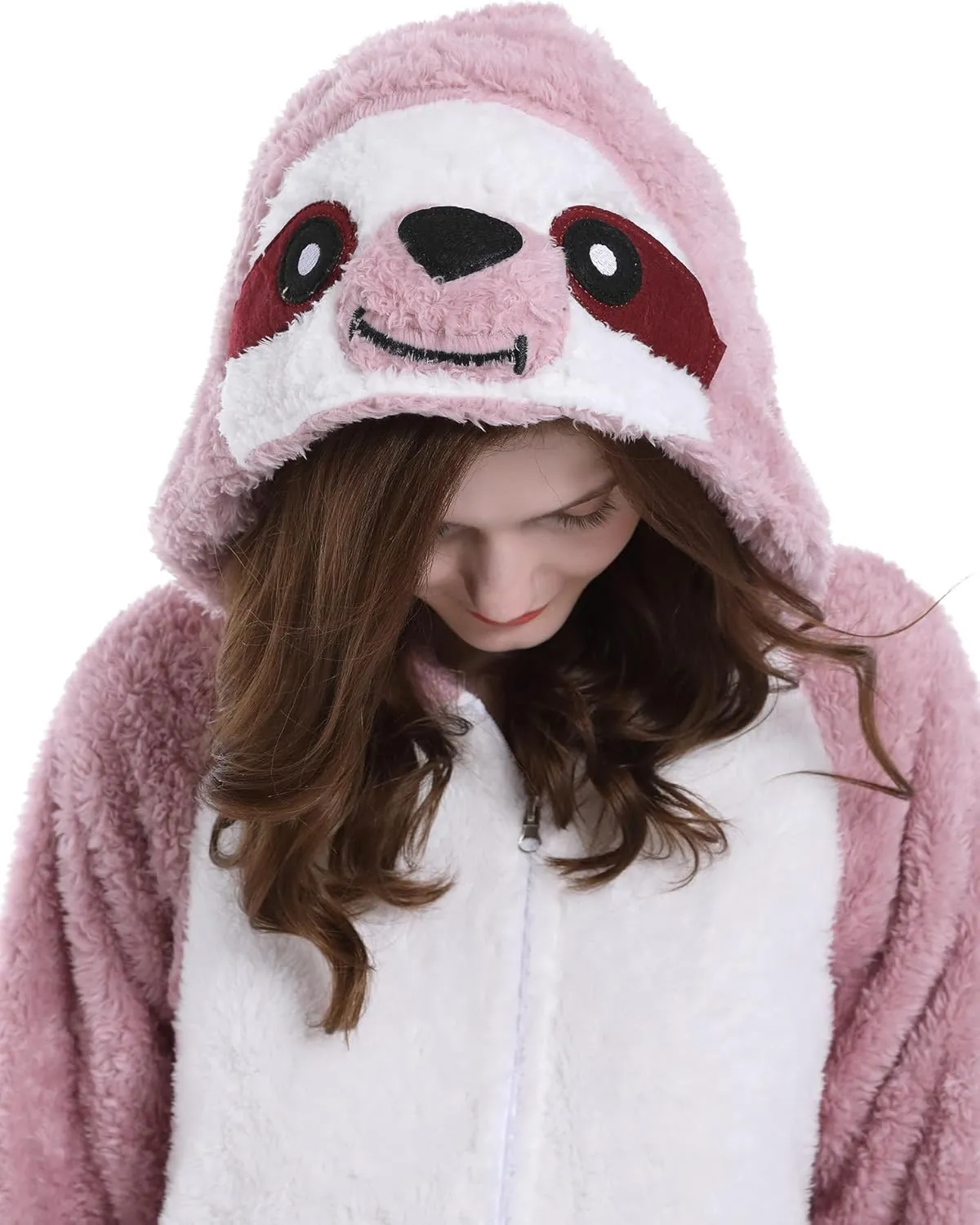 DELEY Unisex One Piece Animal Adult Pink Sloth Onesie, Animal Pajamas Halloween Cosplay Costume for Women and Mens