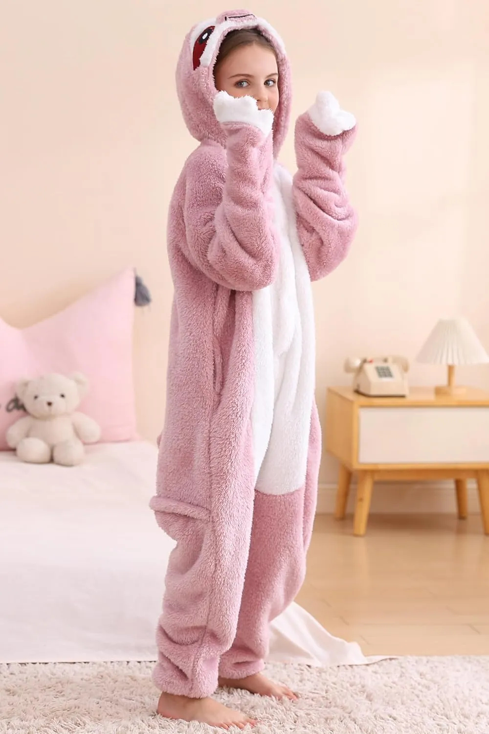 DELEY Unisex One Piece Animal Adult Pink Sloth Onesie, Animal Pajamas Halloween Cosplay Costume for Women and Mens
