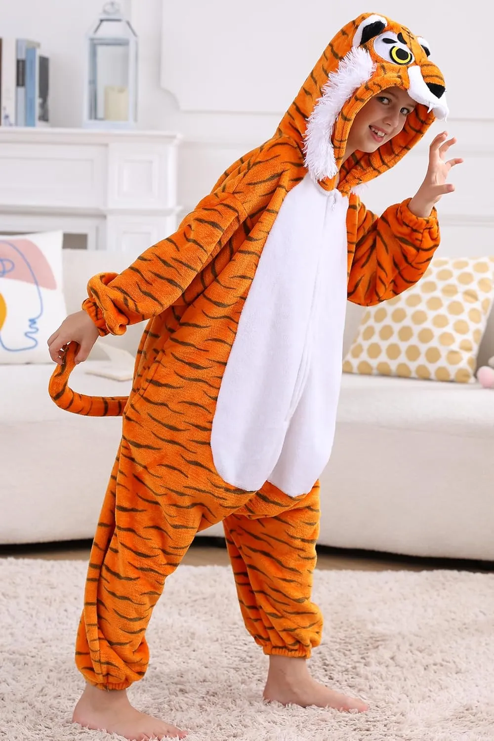 DELEY Unisex One Piece Animal Adult Tiger Onesie, Animal Pajamas Halloween Cosplay Costume for Women and Mens Sleepwear