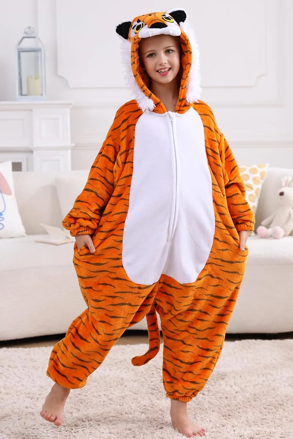DELEY Unisex One Piece Animal Adult Tiger Onesie, Animal Pajamas Halloween Cosplay Costume for Women and Mens Sleepwear
