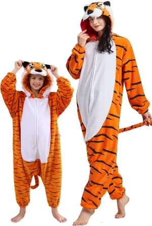 DELEY Unisex One Piece Animal Adult Tiger Onesie, Animal Pajamas Halloween Cosplay Costume for Women and Mens Sleepwear