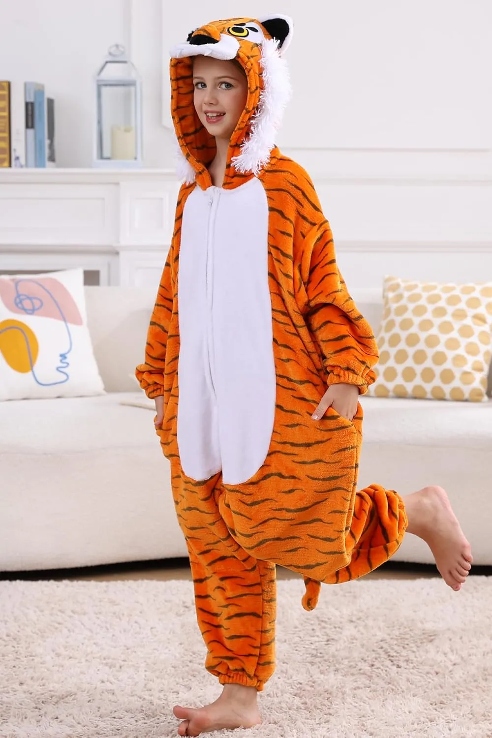 DELEY Unisex One Piece Animal Adult Tiger Onesie, Animal Pajamas Halloween Cosplay Costume for Women and Mens Sleepwear