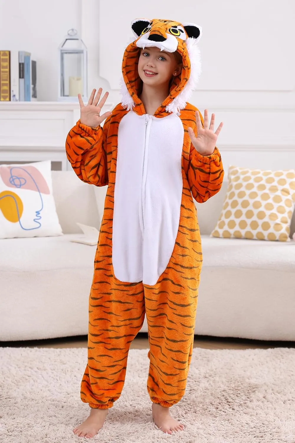 DELEY Unisex One Piece Animal Adult Tiger Onesie, Animal Pajamas Halloween Cosplay Costume for Women and Mens Sleepwear