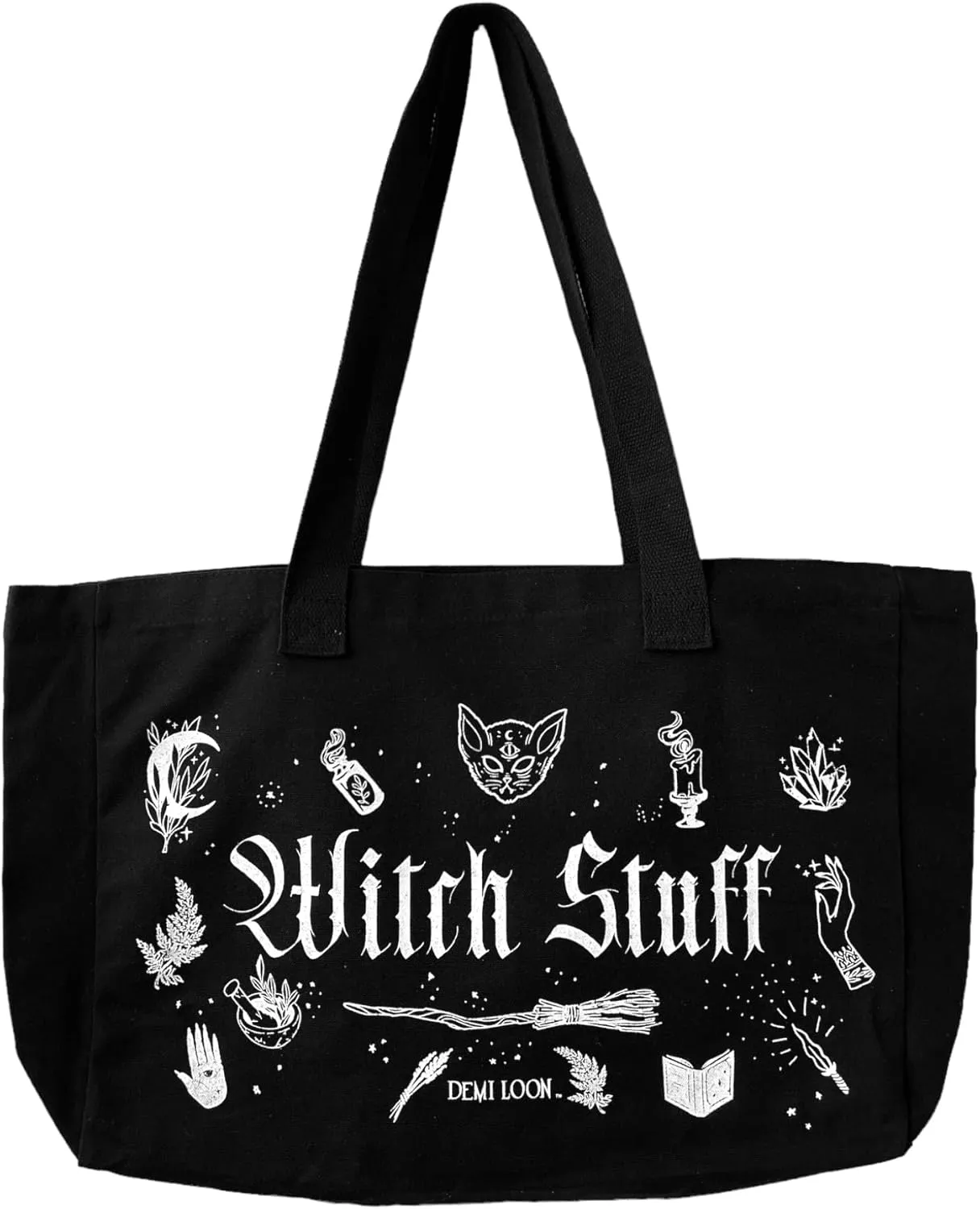 Demi Loon WITCH STUFF CANVAS CUTE GOTHIC GRAPHIC TOTE |GOTH Gift| Beach & Laptop Bag | Halloween Tote