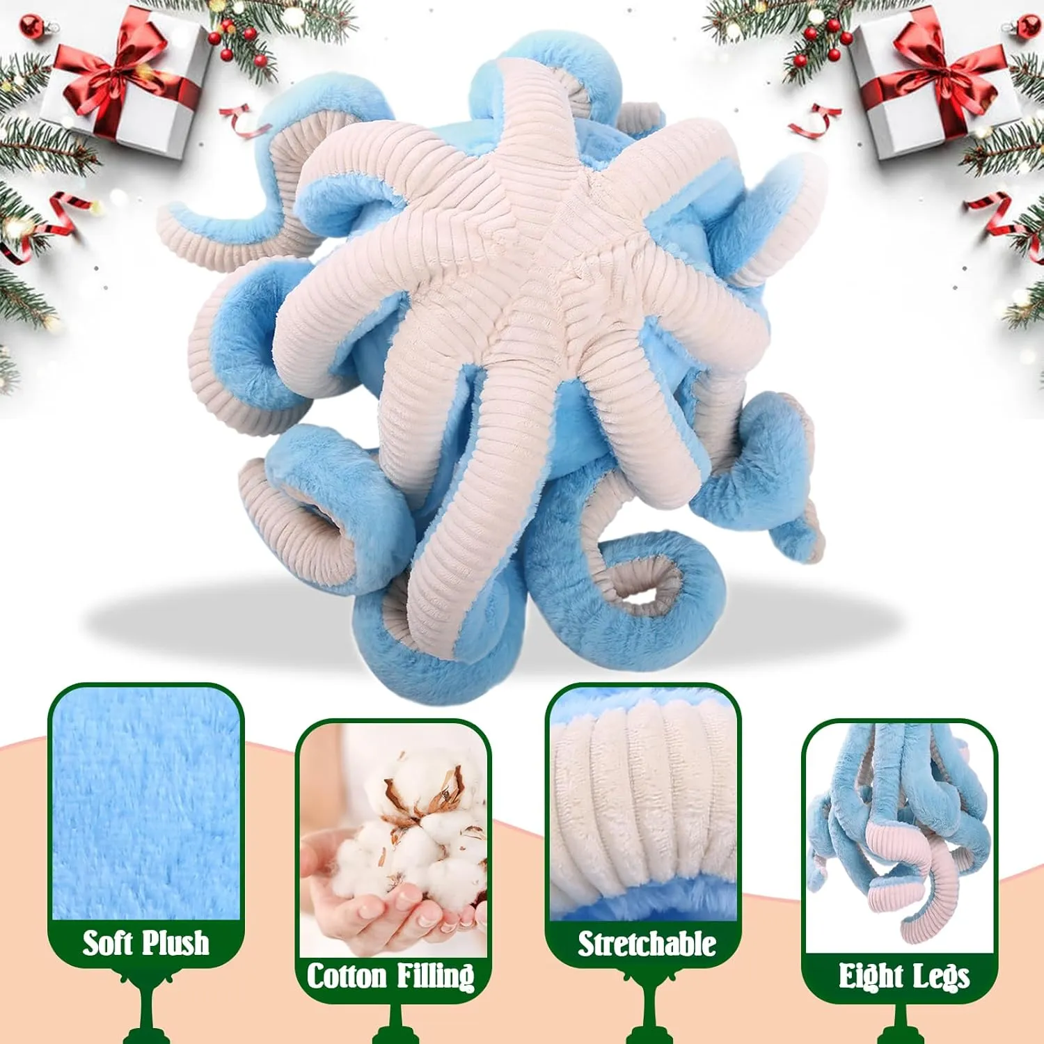 DENTRUN Octopus Stuffed Animals, Giant Octopus Plush Doll Play Toys for Kids Girls Boys Adults Birthday Xmas Halloween Present Stuffed Sea Animals Plushie, 7/16/24/32 Inches, 5 Colors