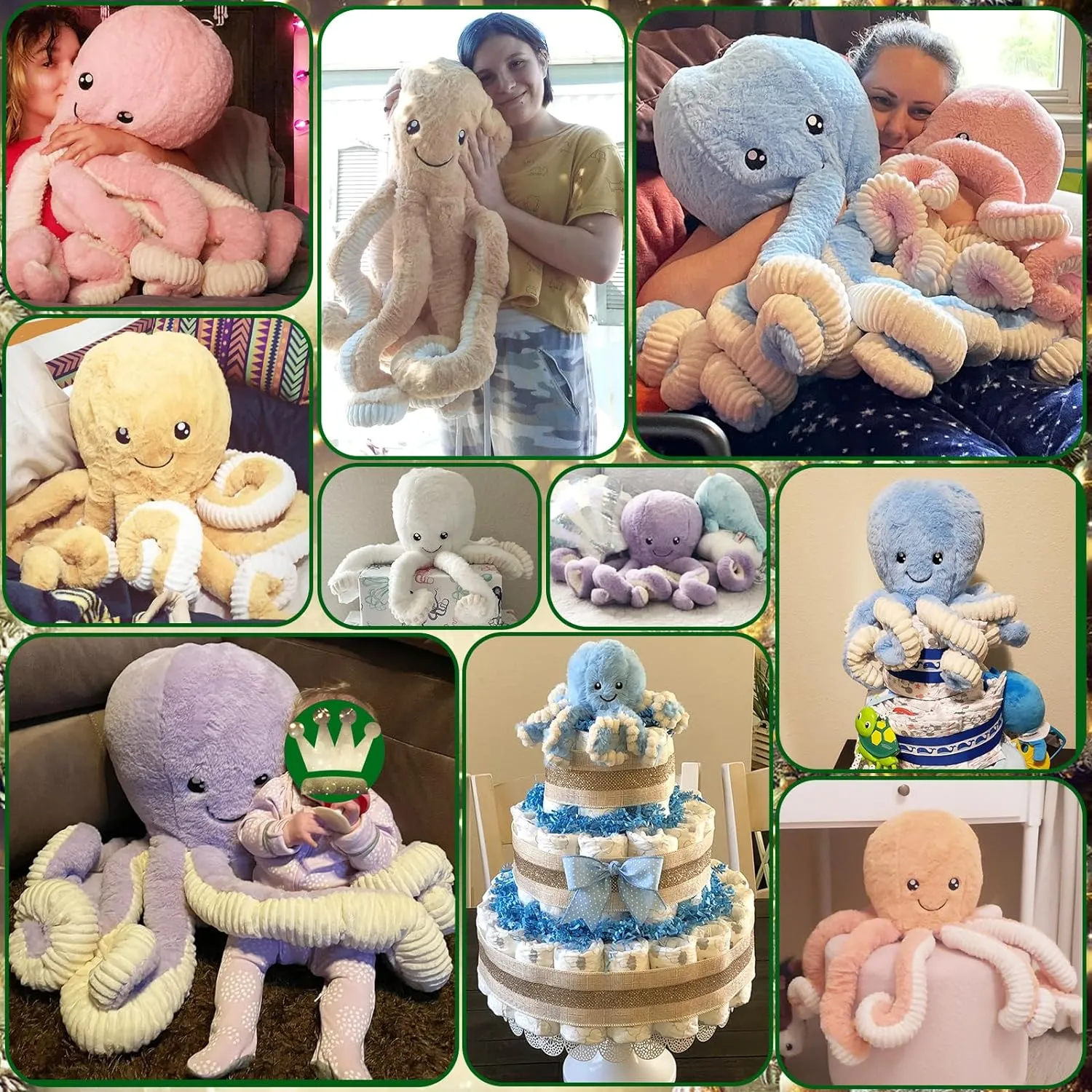 DENTRUN Octopus Stuffed Animals, Giant Octopus Plush Doll Play Toys for Kids Girls Boys Adults Birthday Xmas Halloween Present Stuffed Sea Animals Plushie, 7/16/24/32 Inches, 5 Colors