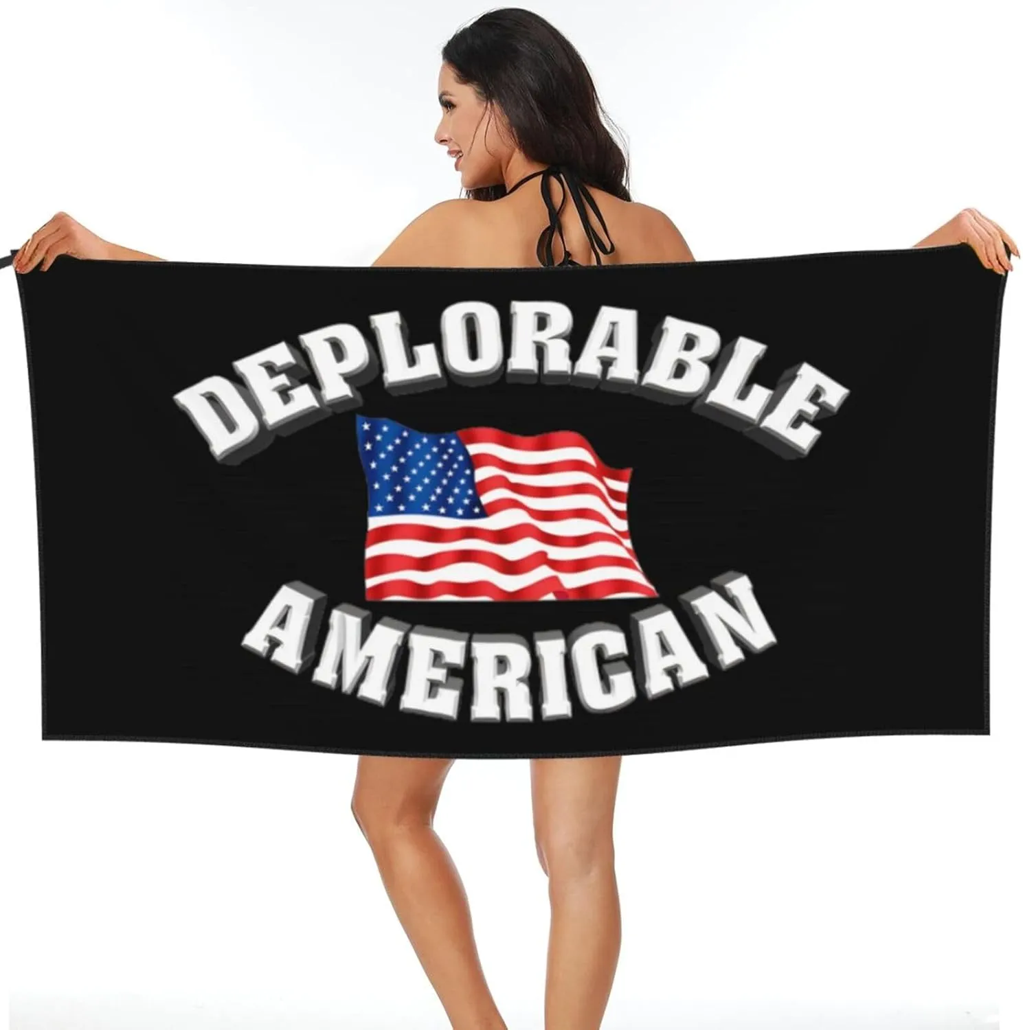Deplorable and Proud American Flag Beach Towel Quick Dry Sand Free Lightweight Large 31.5"x63" with Travel Bag - Vacation Essentials Bath Towel for Pool, Summer