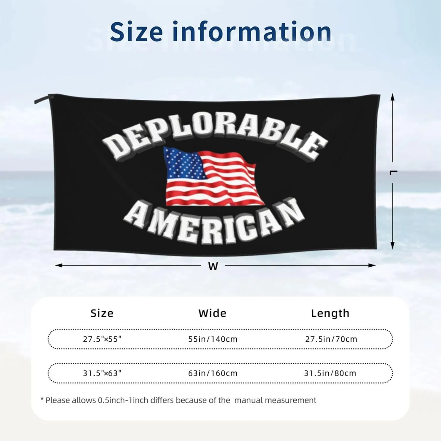 Deplorable and Proud American Flag Beach Towel Quick Dry Sand Free Lightweight Large 31.5"x63" with Travel Bag - Vacation Essentials Bath Towel for Pool, Summer