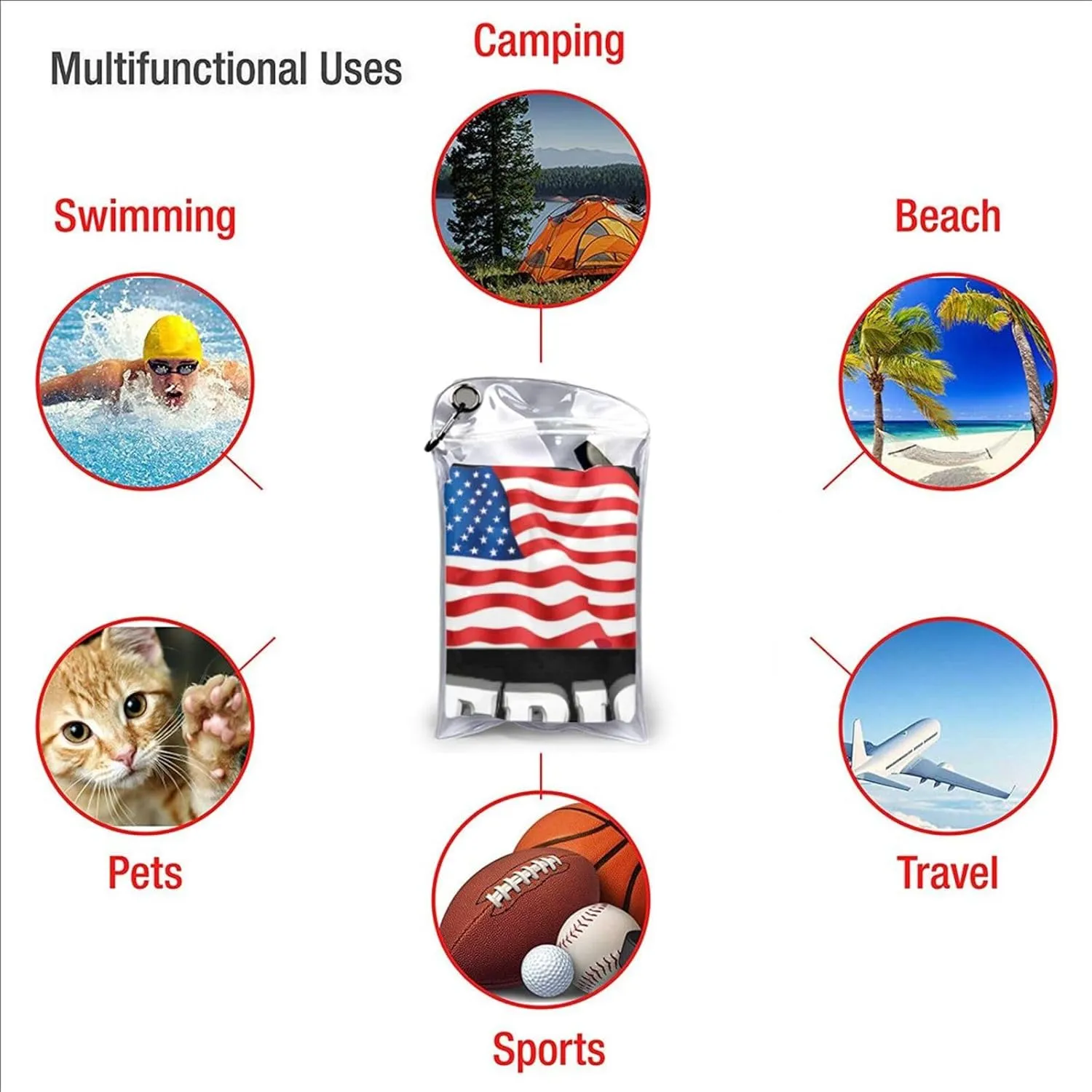 Deplorable and Proud American Flag Beach Towel Quick Dry Sand Free Lightweight Large 31.5"x63" with Travel Bag - Vacation Essentials Bath Towel for Pool, Summer