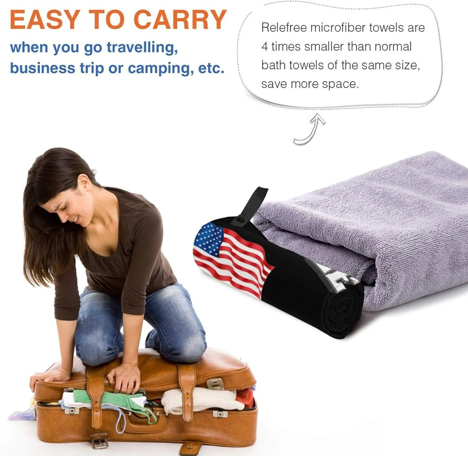 Deplorable and Proud American Flag Beach Towel Quick Dry Sand Free Lightweight Large 31.5"x63" with Travel Bag - Vacation Essentials Bath Towel for Pool, Summer