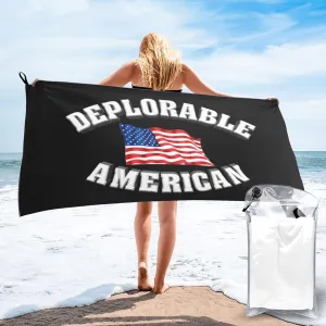 Deplorable and Proud American Flag Beach Towel Quick Dry Sand Free Lightweight Large 31.5"x63" with Travel Bag - Vacation Essentials Bath Towel for Pool, Summer
