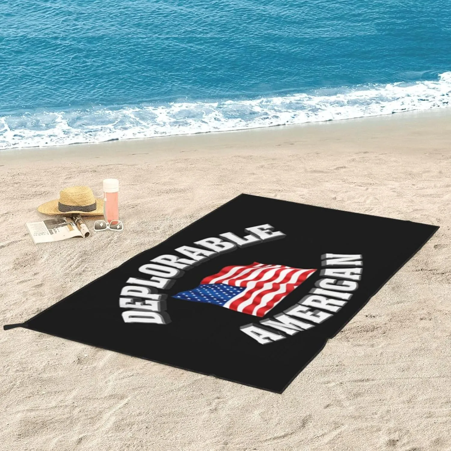 Deplorable and Proud American Flag Beach Towel Quick Dry Sand Free Lightweight Large 31.5"x63" with Travel Bag - Vacation Essentials Bath Towel for Pool, Summer