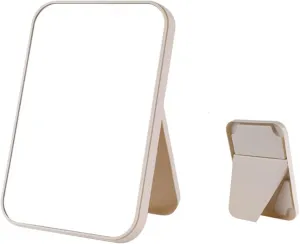 Desktop Vanity Mirror Household Makeup Mirror Desktop Foldable Standing High-Definition Makeup Mirror Portable Square Makeup Mirror Suitable for Travel, Makeup, Office(Beige,Small)