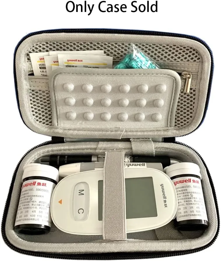 Diabetic Supplies Bag Blood Sugar Test Kit Case Organizer For Blood Glucose Monitor / Meter, Diabetes Test Strips, Lancets, Lancing Device, Insulin Pen, Syringes, Pills, Alcohol Wipe (B-Gray, Large)