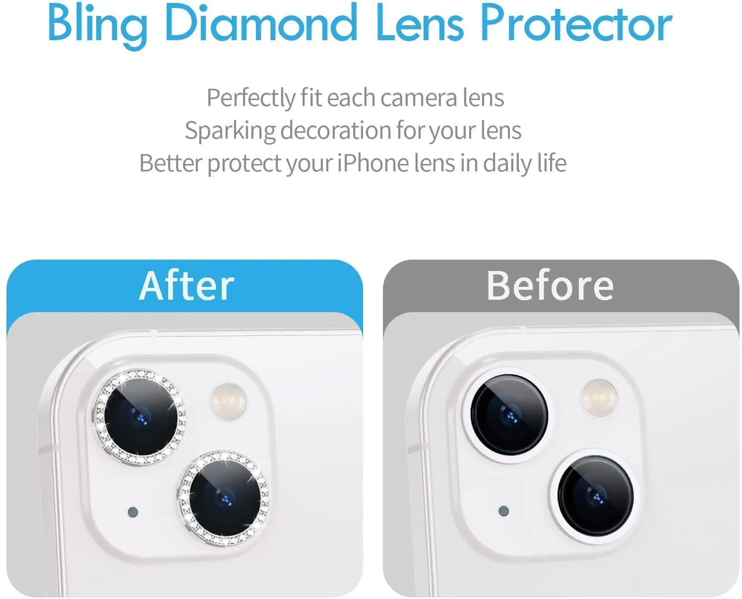 Diamond Camera Lens Protector for Apple iPhone 11 & 12 Series  | HD Clear Real Glass Protection   Metal Alloy Full Fit Lens Ring Cover