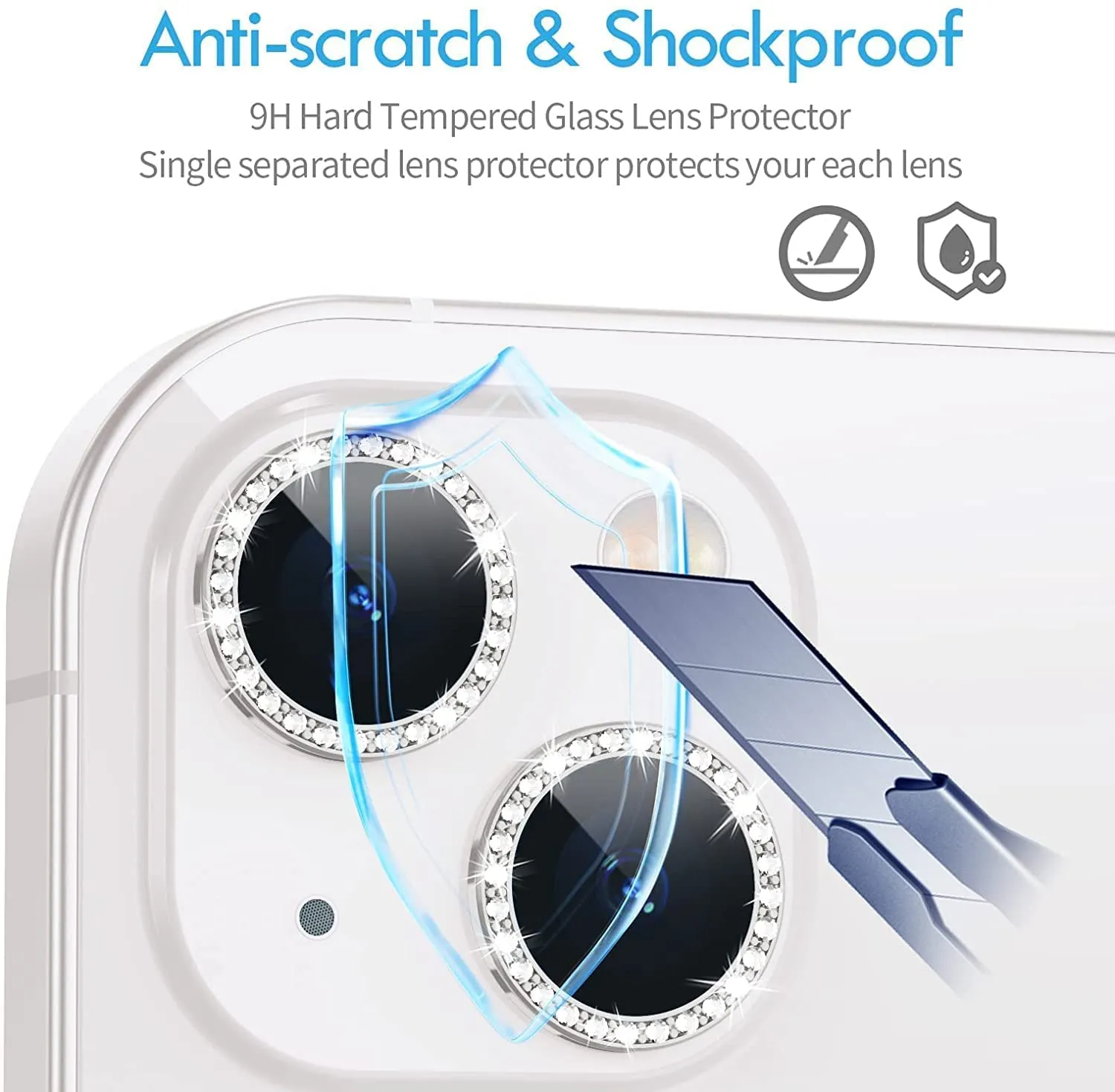 Diamond Camera Lens Protector for Apple iPhone 11 & 12 Series  | HD Clear Real Glass Protection   Metal Alloy Full Fit Lens Ring Cover