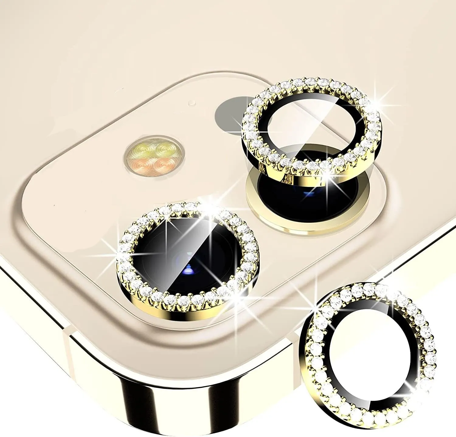Diamond Camera Lens Protector for Apple iPhone 11 & 12 Series  | HD Clear Real Glass Protection   Metal Alloy Full Fit Lens Ring Cover