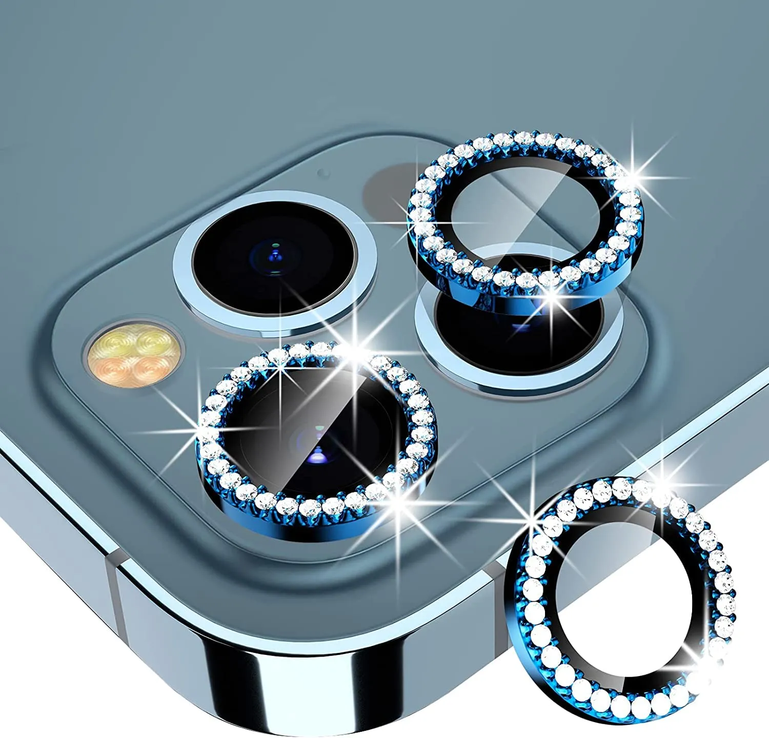 Diamond Camera Lens Protector for Apple iPhone 11 & 12 Series  | HD Clear Real Glass Protection   Metal Alloy Full Fit Lens Ring Cover