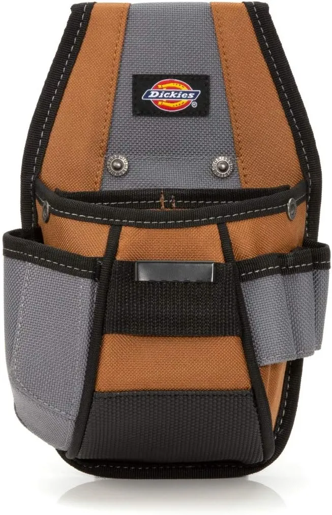 Dickies 4-Pocket Rigid Tool Pouch with Tape Clip, Universal-fit Steel Clip for Tool Belt, Tunnel Loop