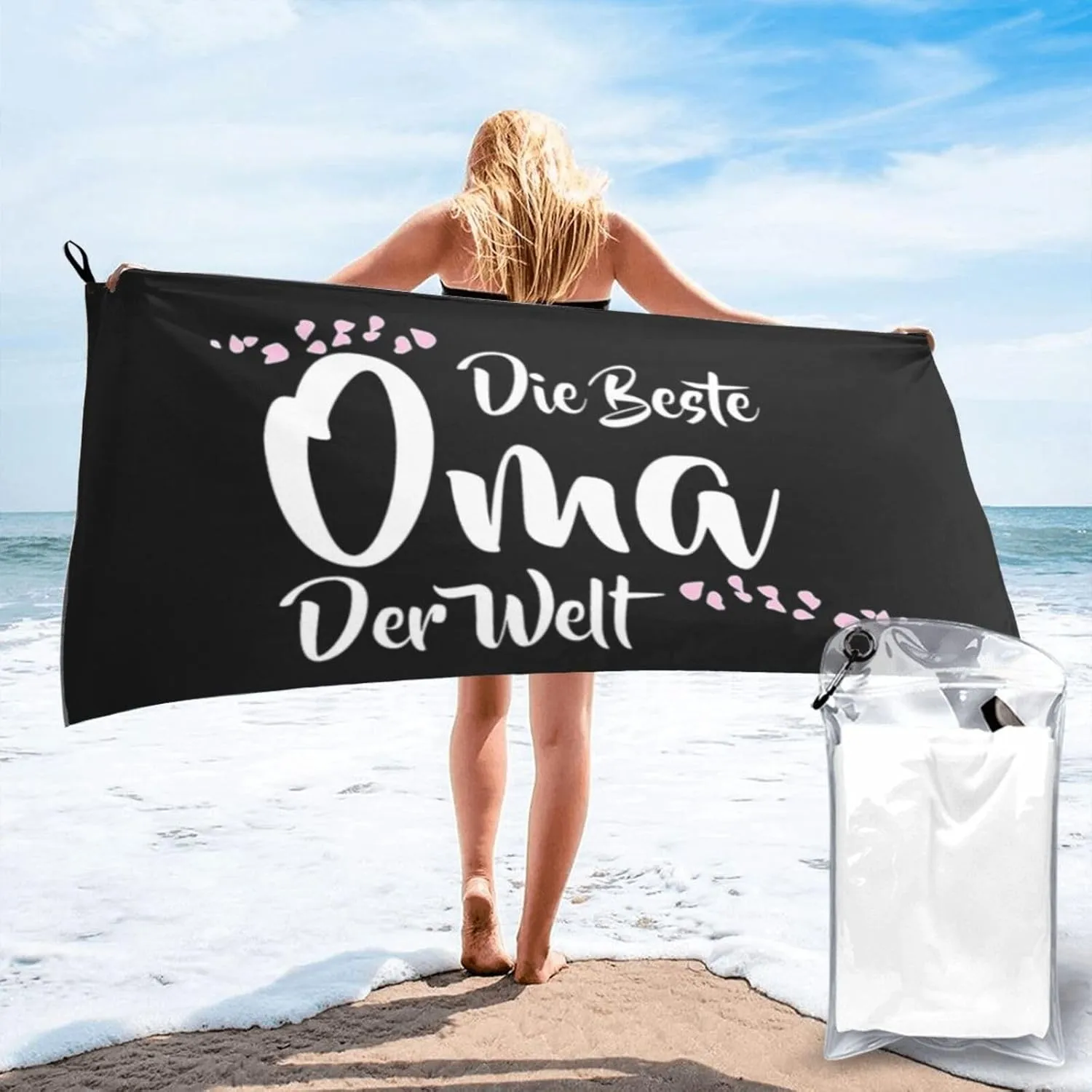 Die Beste Oma Der Welt Beach Towel with Travel Bag 27.5"x55" Quick Dry Sand Free Lightweight Large Oversized Towels Light Vacation Essentials