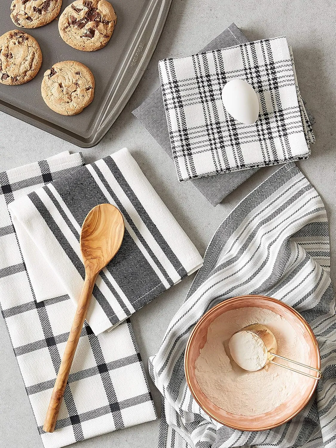 DII Assorted Woven, Kitchen Dishtowel Set, 18x28, Black, 5 Piece