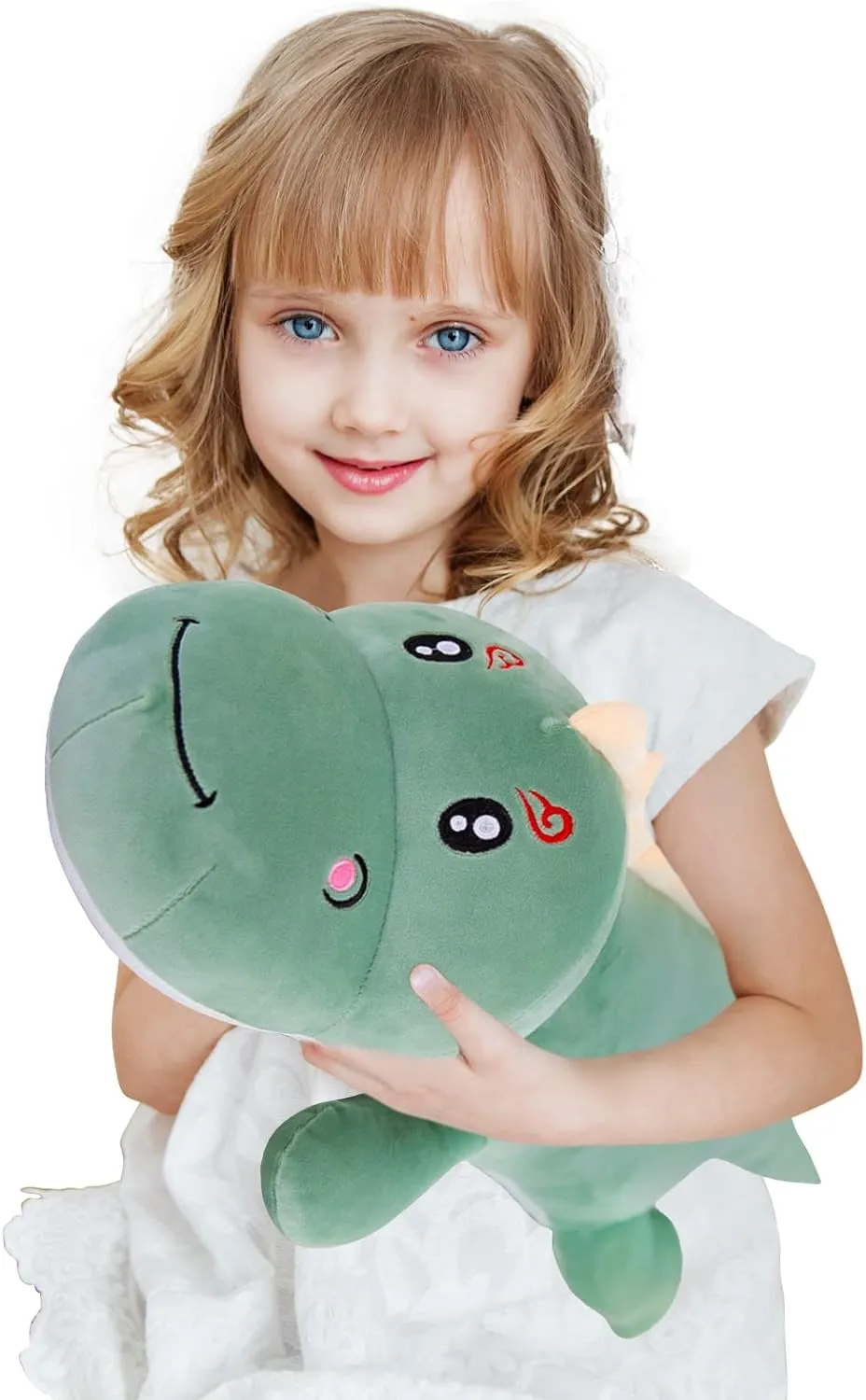 Dinosaur Plush Toy Pillow,Cute Dinosaur Stuffed Animals Doll,Soft Lumbar Back Cushion Big Stuffed Toy Cute Pillows,Great Gift for Kids Birthday,Valentine (Green,31.4in)
