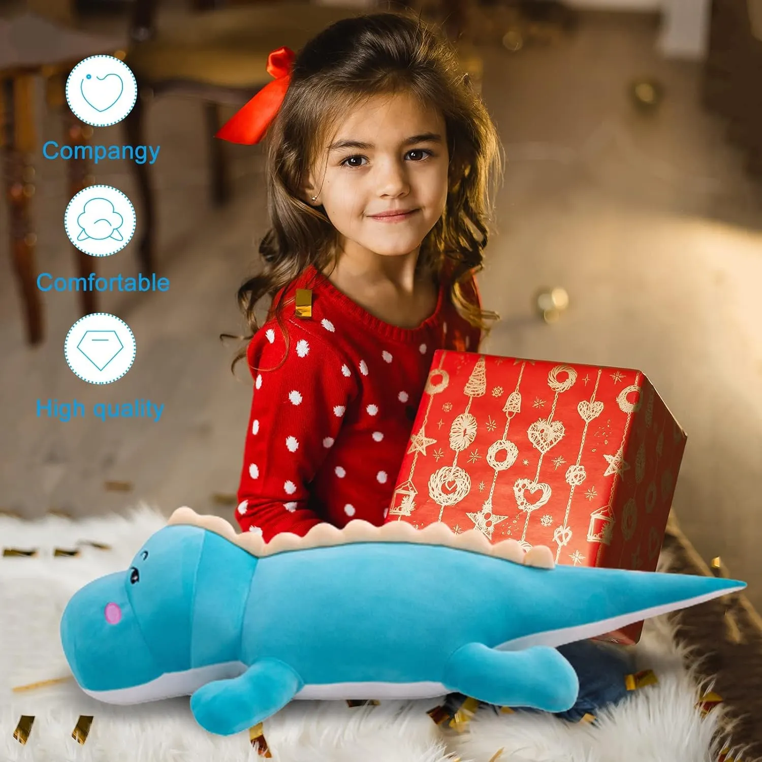 Dinosaur Plush Toy Pillow,Cute Dinosaur Stuffed Animals Doll,Soft Lumbar Back Cushion Big Stuffed Toy Cute Pillows,Great Gift for Kids Birthday,Valentine (Green,31.4in)