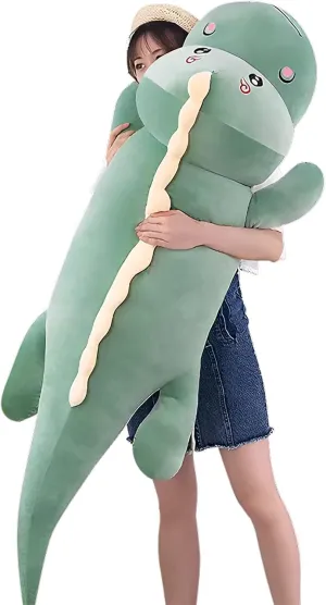 Dinosaur Plush Toy Pillow,Cute Dinosaur Stuffed Animals Doll,Soft Lumbar Back Cushion Big Stuffed Toy Cute Pillows,Great Gift for Kids Birthday,Valentine (Green,31.4in)