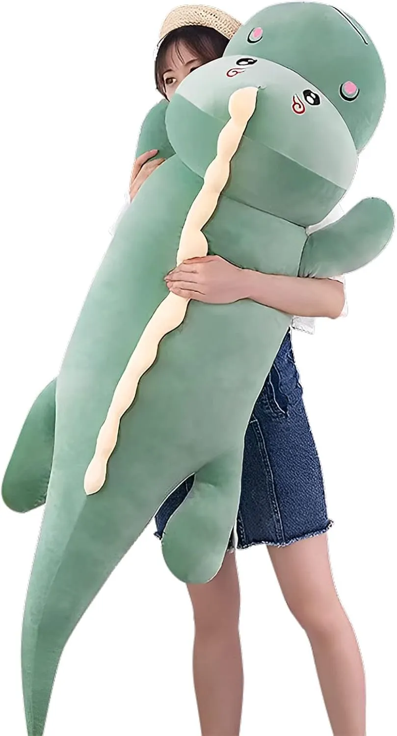 Dinosaur Plush Toy Pillow,Cute Dinosaur Stuffed Animals Doll,Soft Lumbar Back Cushion Big Stuffed Toy Cute Pillows,Great Gift for Kids Birthday,Valentine (Green,31.4in)