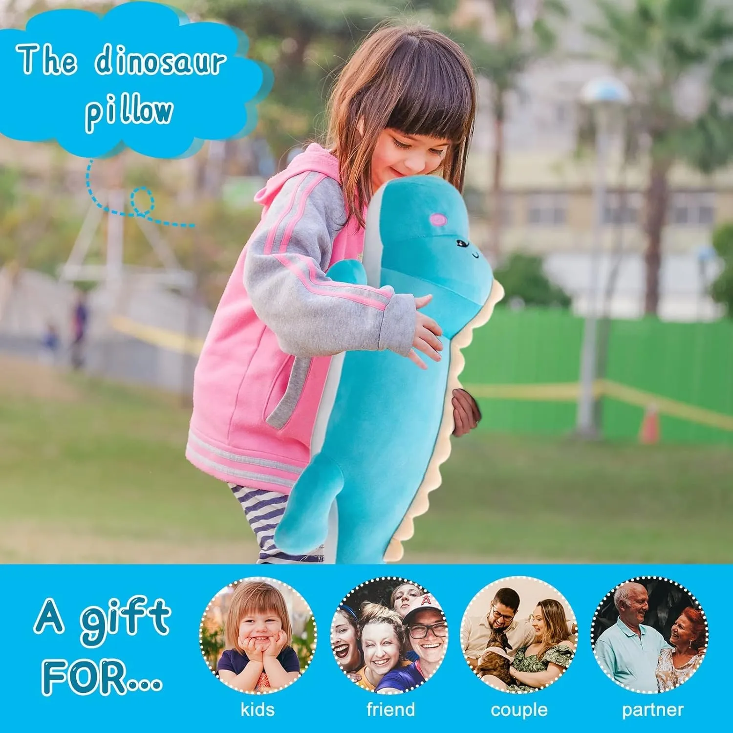 Dinosaur Plush Toy Pillow,Cute Dinosaur Stuffed Animals Doll,Soft Lumbar Back Cushion Big Stuffed Toy Cute Pillows,Great Gift for Kids Birthday,Valentine (Green,31.4in)