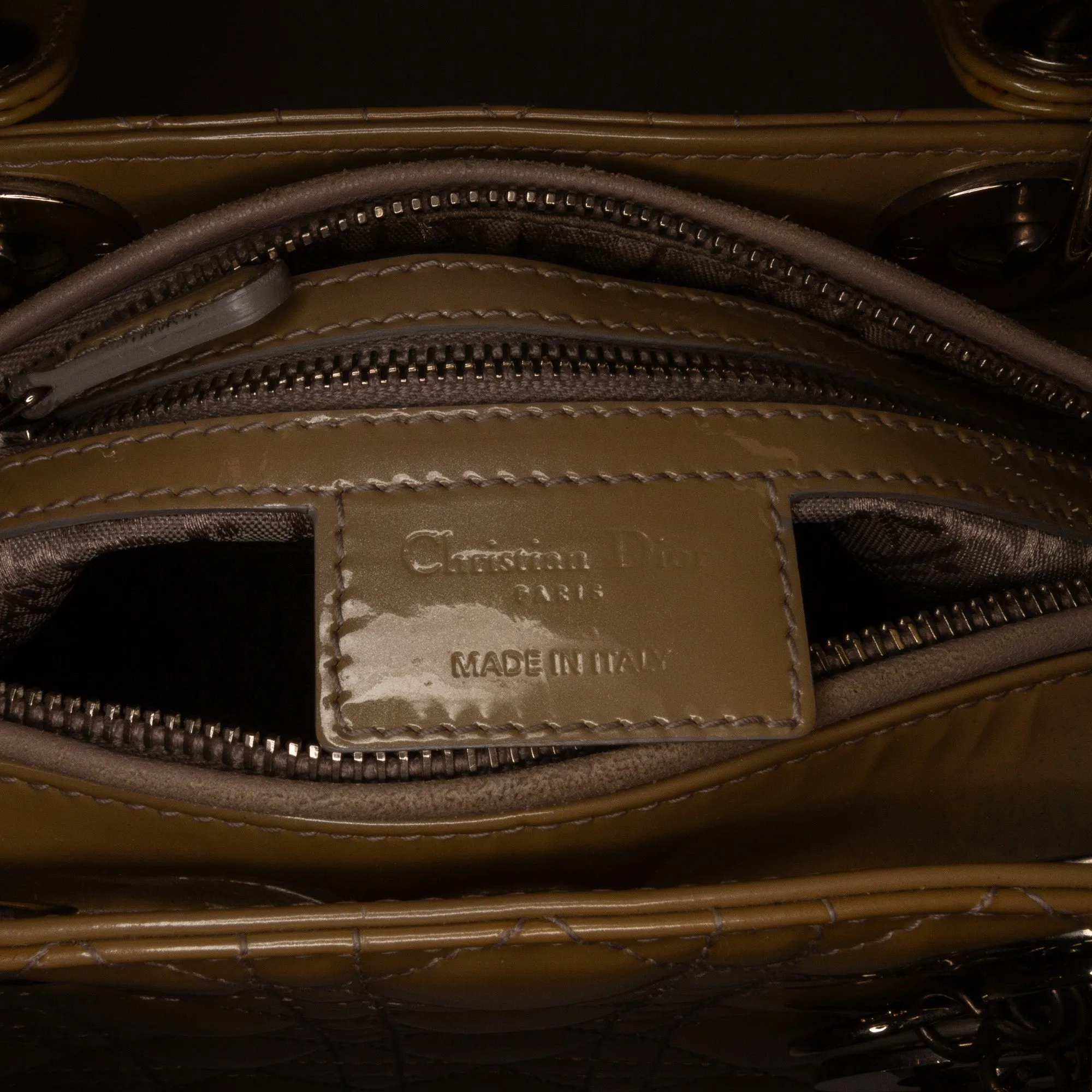 Dior Lady Dior Medium Brown Cannage Quilted Patent Leather